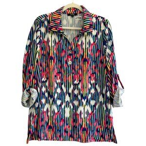 Lior Paris Abstract Print Button-Down Shirt Top Medium Multicolor Colorful